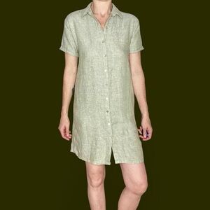 Tahari Light Green Linen Minimalist Casual Summer Mini Shirt Dress